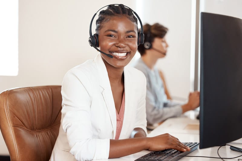 Women with headset on answering phone calls
